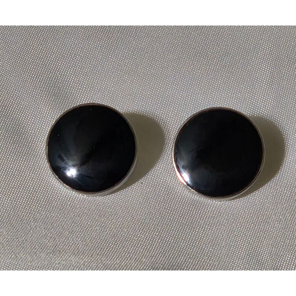 Vintage Taxco Mexico 925 Sterling Silver Black Onyx Button Post Earrings